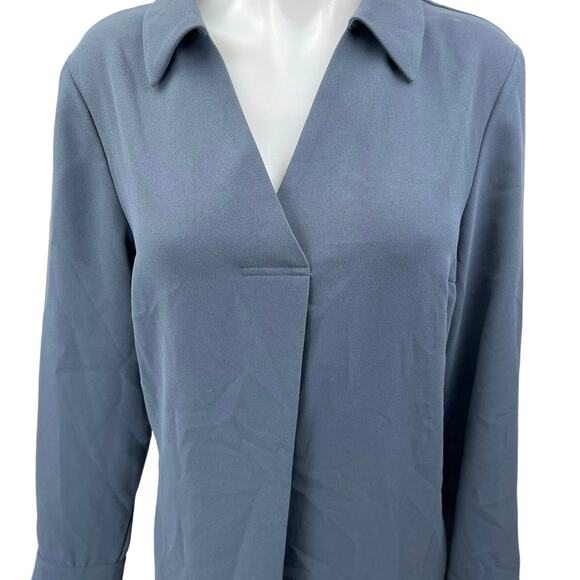 Jaeger Women's Blue Collared V Neck Long Sleeve Mini Shift Shirt Dress Size 10 - Picture 3 of 5
